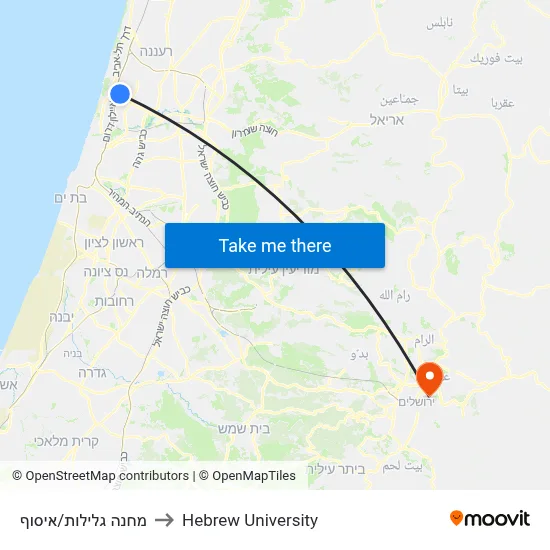 Camp Galilot/Pickup to Hebrew University map
