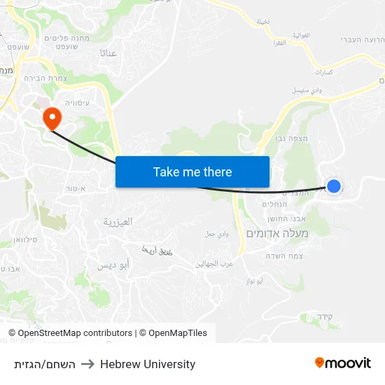 HaShaham/HaGazit to Hebrew University map