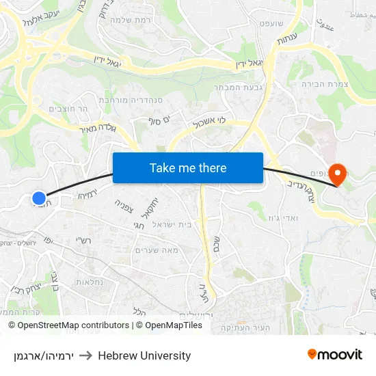 ירמיהו/ארגמן to Hebrew University map