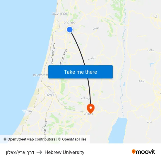 Derech Eretz/Tzalon to Hebrew University map