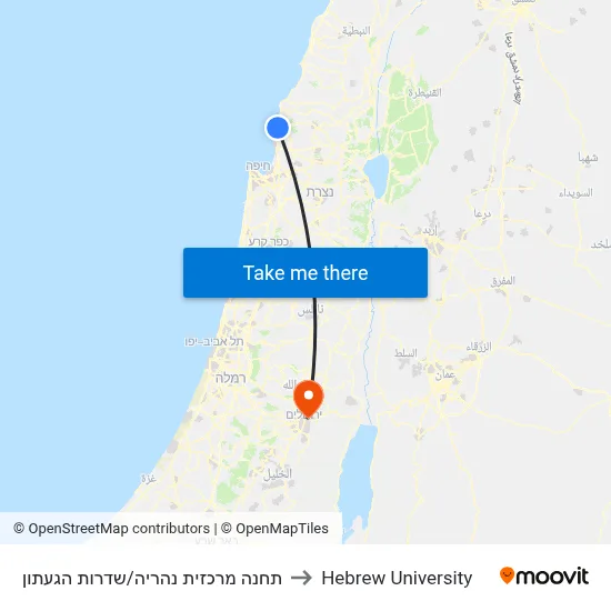 Nahariya Central Station/Ga'aton Boulevard to Hebrew University map