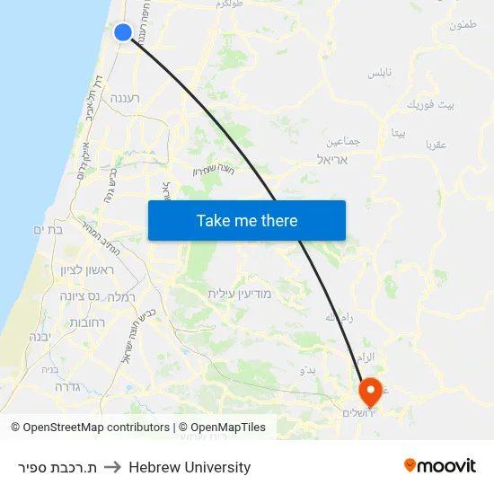 Sapir Railway Station to Hebrew University map