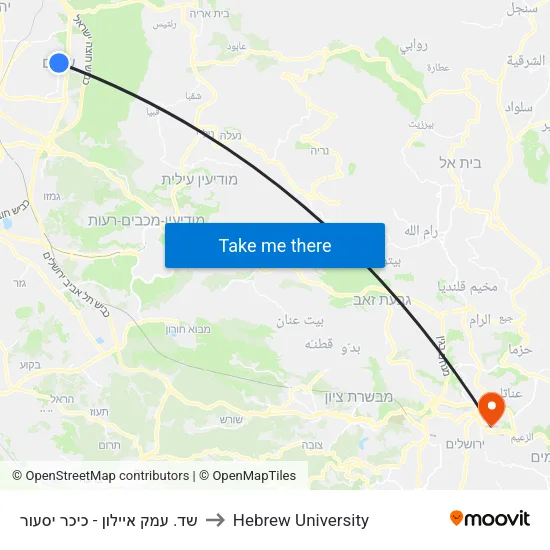 שד. עמק איילון - כיכר יסעור to Hebrew University map