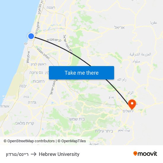 ריינס/גורדון to Hebrew University map