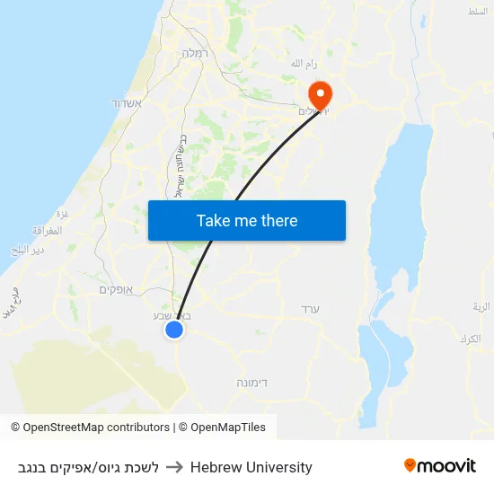 Recruitment Office/Afikim BaNegev to Hebrew University map