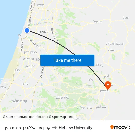 קניון עזריאלי/דרך מנחם בגין to Hebrew University map