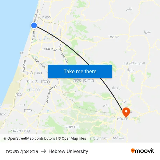Abba Eban/Maskit to Hebrew University map