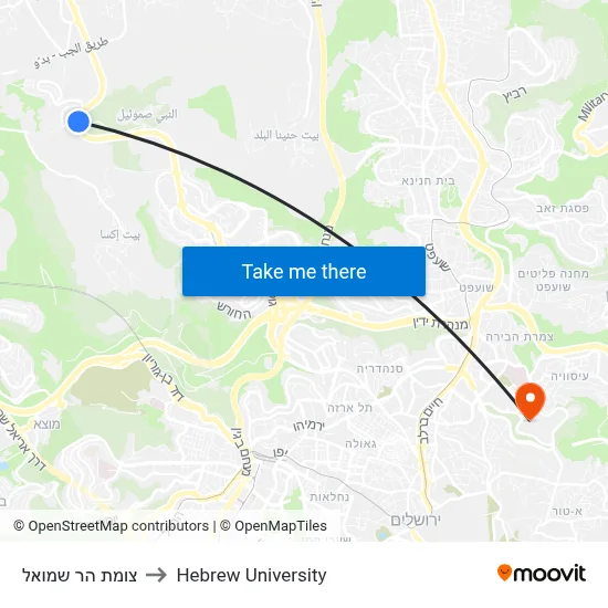 Har Shmuel Junction to Hebrew University map