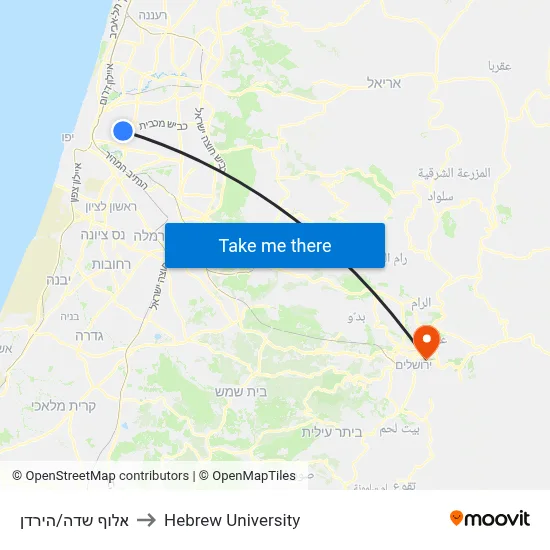 אלוף שדה/הירדן to Hebrew University map