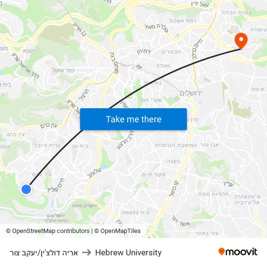 אריה דולצ'ין/יעקב צור to Hebrew University map