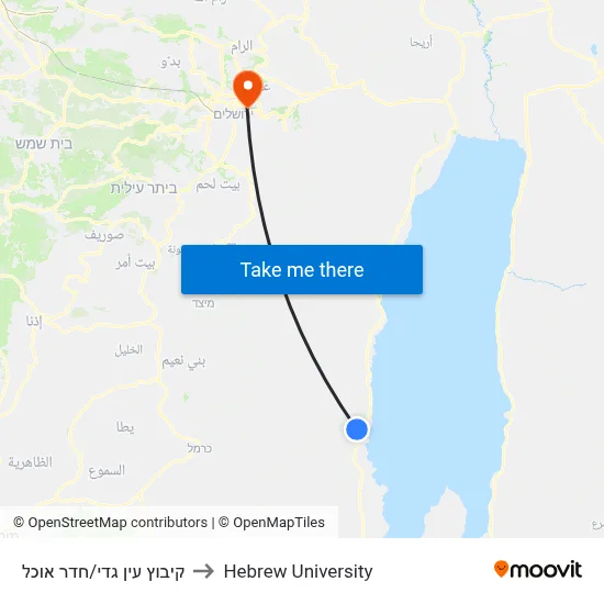 קיבוץ עין גדי/חדר אוכל to Hebrew University map
