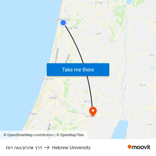 Derech Aharon/Neve Remez to Hebrew University map