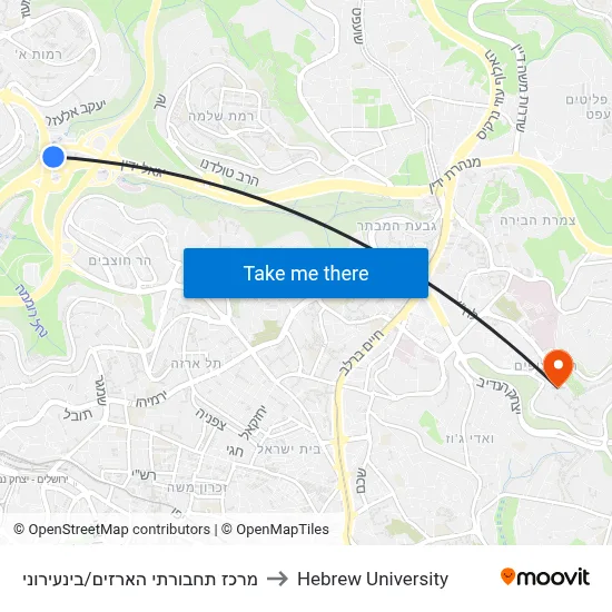 Arazim Transport Center/Intercity to Hebrew University map