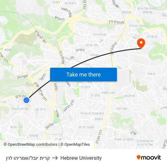 Kiryat Yovel/Shmaryahu Levin to Hebrew University map