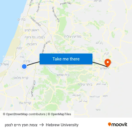 צומת חפץ חיים לצפון to Hebrew University map
