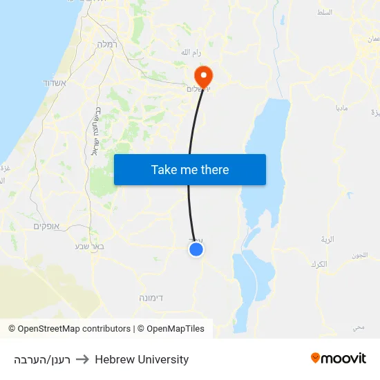 Raanan/HaArava to Hebrew University map