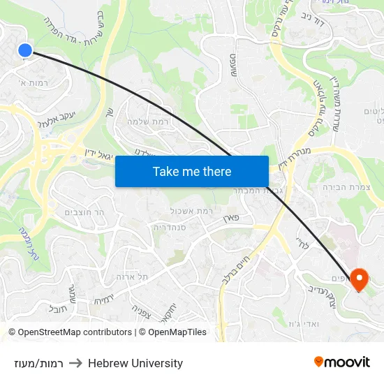 Ramot/Maoz to Hebrew University map