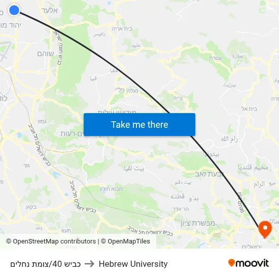 Road 40/Nechalim Junction to Hebrew University map