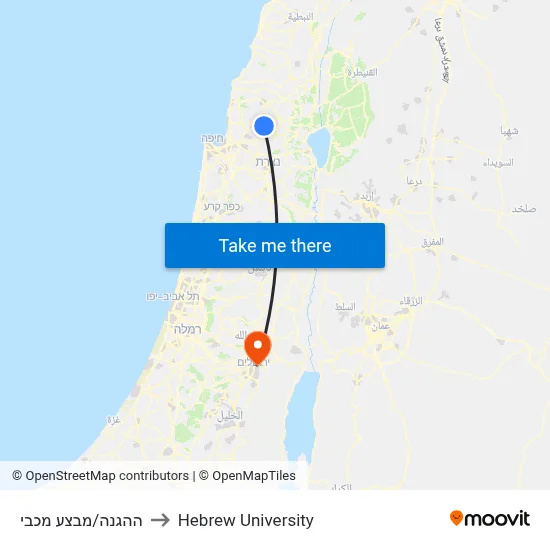 HaHagana/Mivtza Maccabi to Hebrew University map