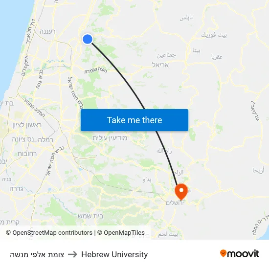 Alfei Menashe Junction to Hebrew University map