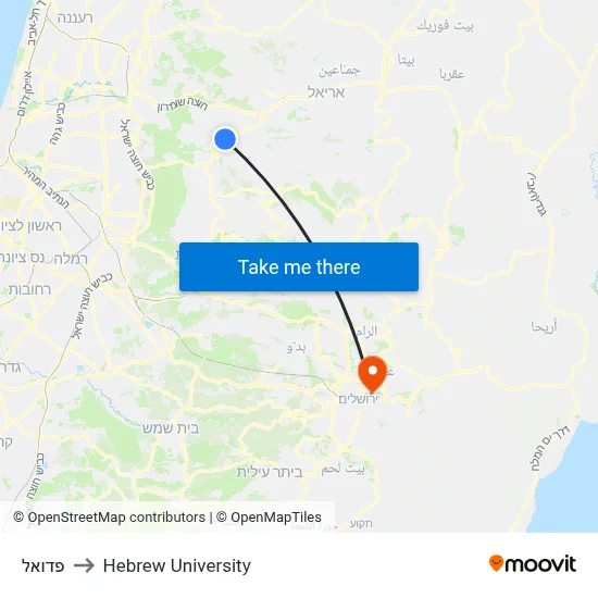 Peduel to Hebrew University map