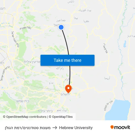 Student Dorms/Ramat HaGolan to Hebrew University map