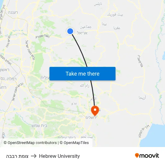 Revava Junction to Hebrew University map