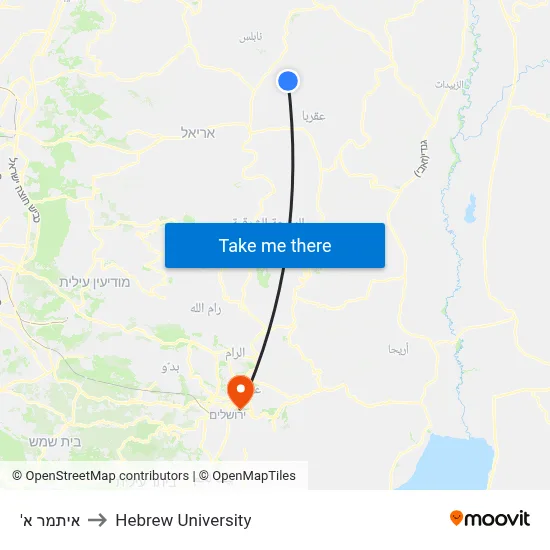 Itamar A to Hebrew University map