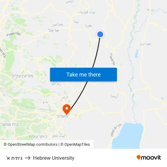 Gitit A to Hebrew University map