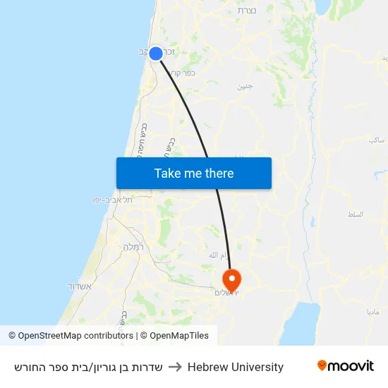 Ben Gurion Boulevard/HaChoresh School to Hebrew University map