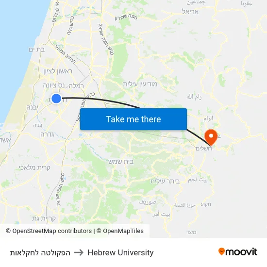 Faculty of Agriculture to Hebrew University map