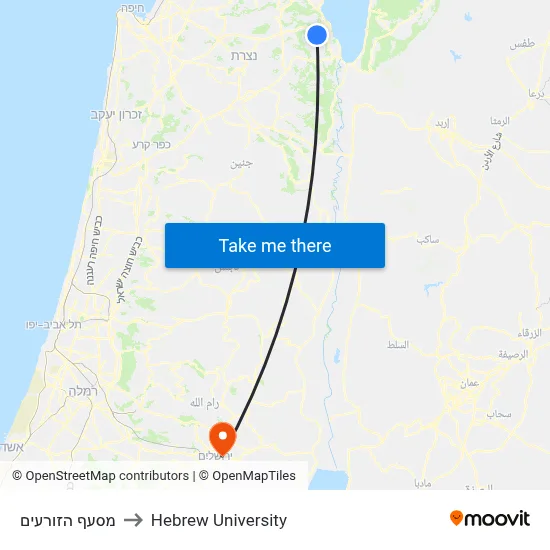 HaZorim Junction to Hebrew University map