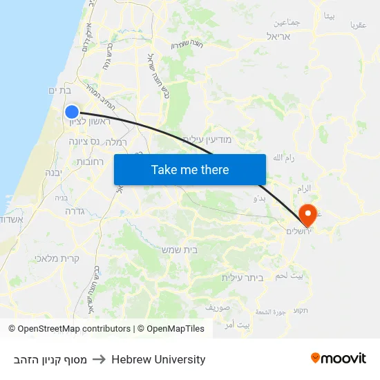 HaZahav Mall Terminal to Hebrew University map
