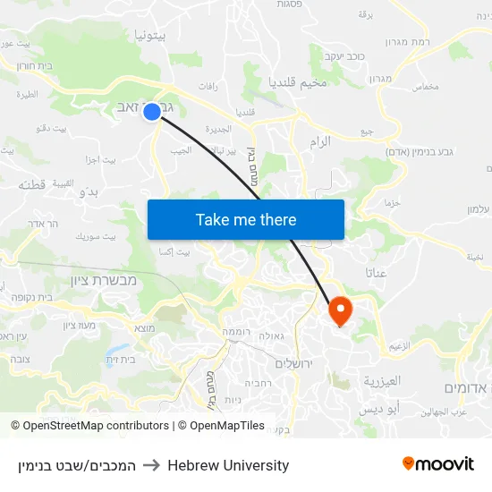 HaMaccabim/Shevet Binyamin to Hebrew University map