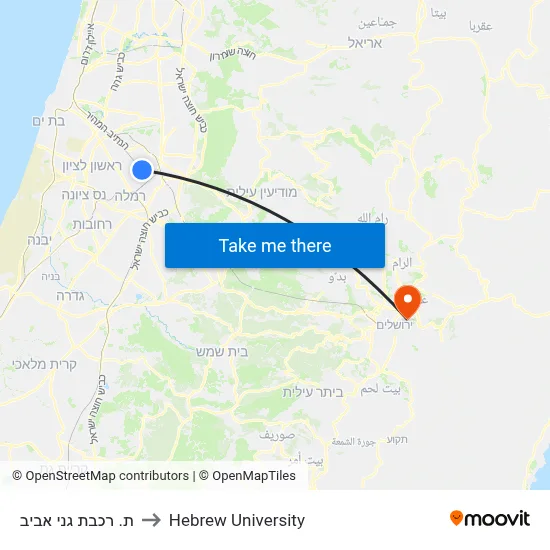 Ganei Aviv Railway Station to Hebrew University map
