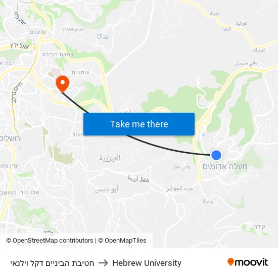 חטיבת הביניים דקל וילנאי to Hebrew University map