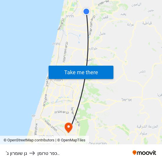 'גן שומרון ג to כפר טרומן.. map