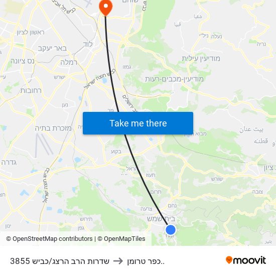 שדרות הרב הרצג/כביש 3855 to כפר טרומן.. map