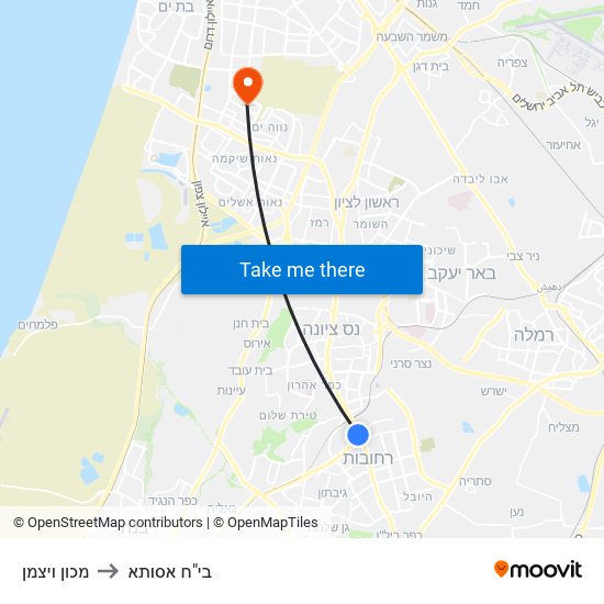 מכון ויצמן to בי"ח אסותא map