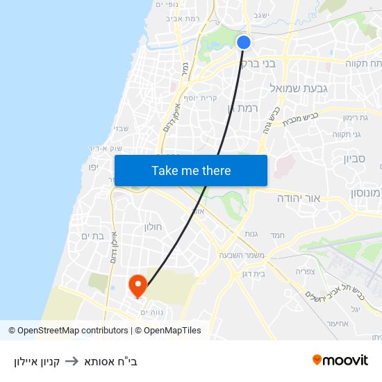 קניון איילון to בי"ח אסותא map