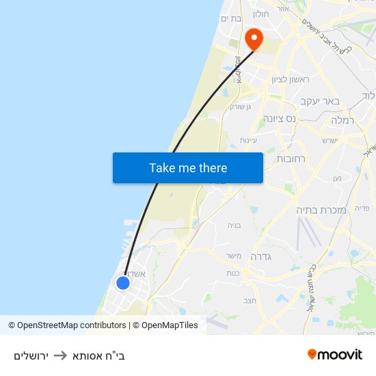 ירושלים to בי"ח אסותא map