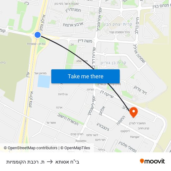 ת. רכבת הקוממיות to בי"ח אסותא map