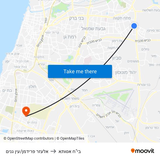 אלעזר פרידמן/עין גנים to בי"ח אסותא map