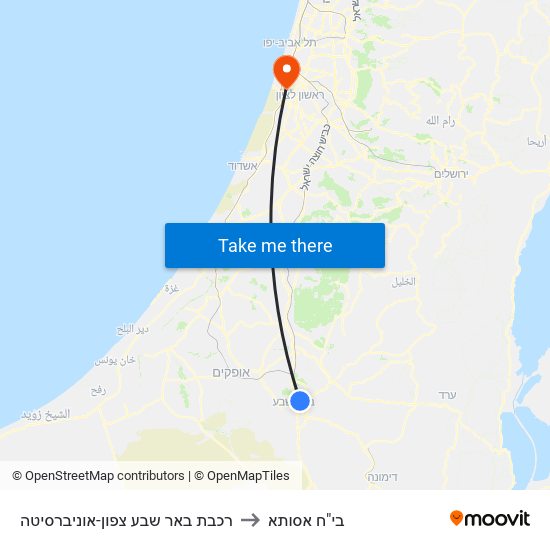 רכבת באר שבע צפון-אוניברסיטה to בי"ח אסותא map