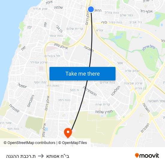 ת.רכבת ההגנה to בי"ח אסותא map