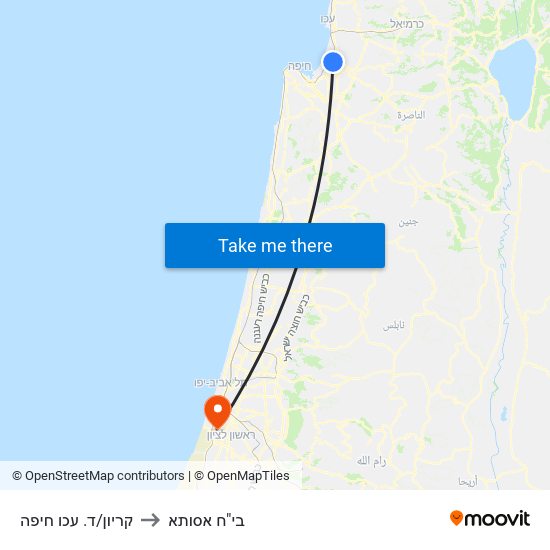 קריון/ד. עכו חיפה to בי"ח אסותא map