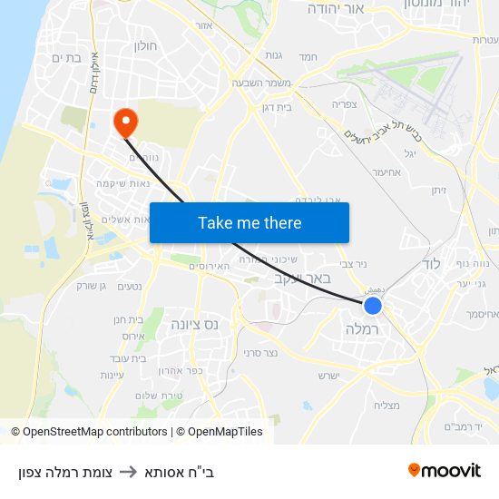 צומת רמלה צפון to בי"ח אסותא map