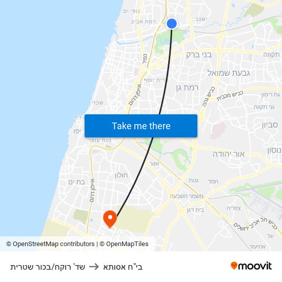 שד' רוקח/בכור שטרית to בי"ח אסותא map