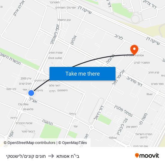 חונים קונים/לישנסקי to בי"ח אסותא map