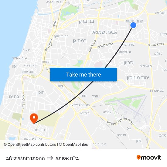 ההסתדרות/איכילוב to בי"ח אסותא map